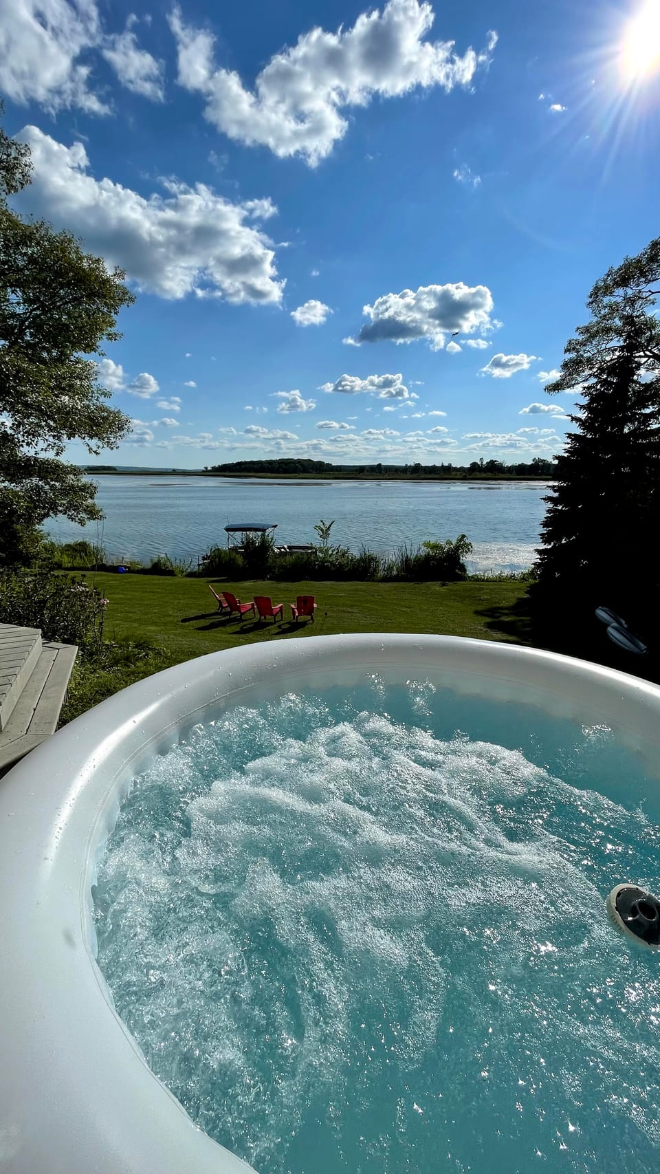 Hot tub overlooking the bay