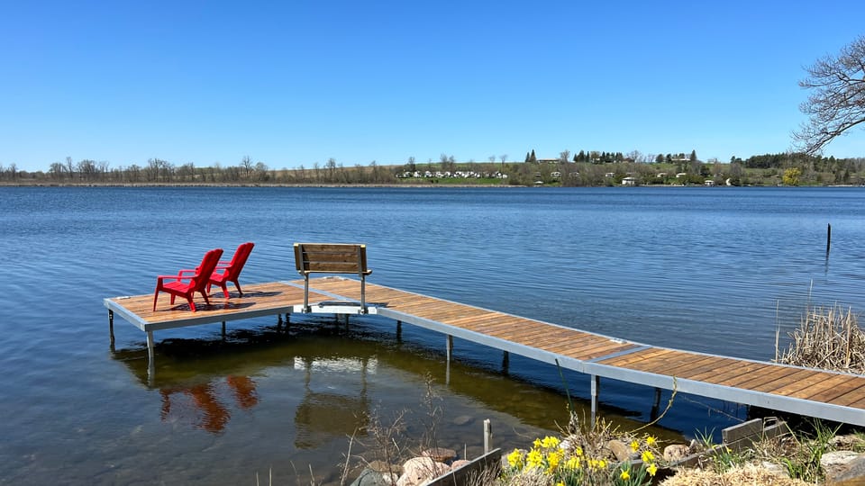 Private dock reaching into Rice Lake