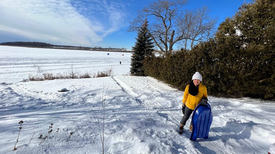 Snowy toboggan slope at the cottage